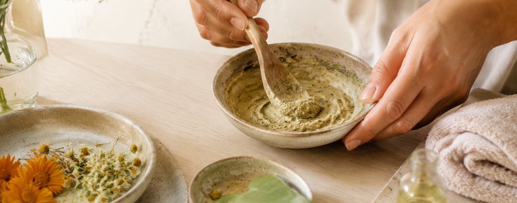 Preparación botánica para un ritual facial Emuná